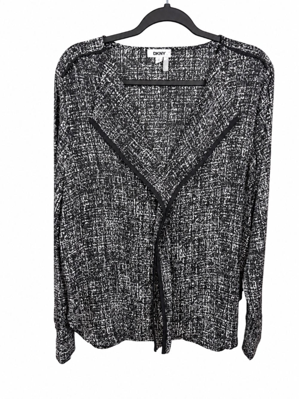 DKNY Black & White Abstract Print Draped Cardigan XL